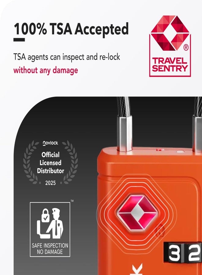 NovLock TSA Approved Luggage Locks | Inspection Indicator, 4-Digit Combination, Durable Zinc Alloy | for Suitcases, Backpacks, Travel Bags | Orange, 4-Pack - Image 3